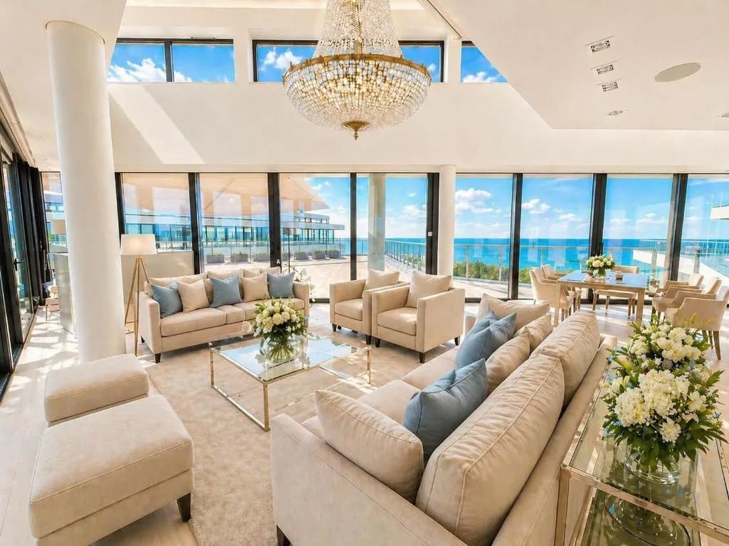 Royal Penthouse · salon z widokiem na Bałtyk